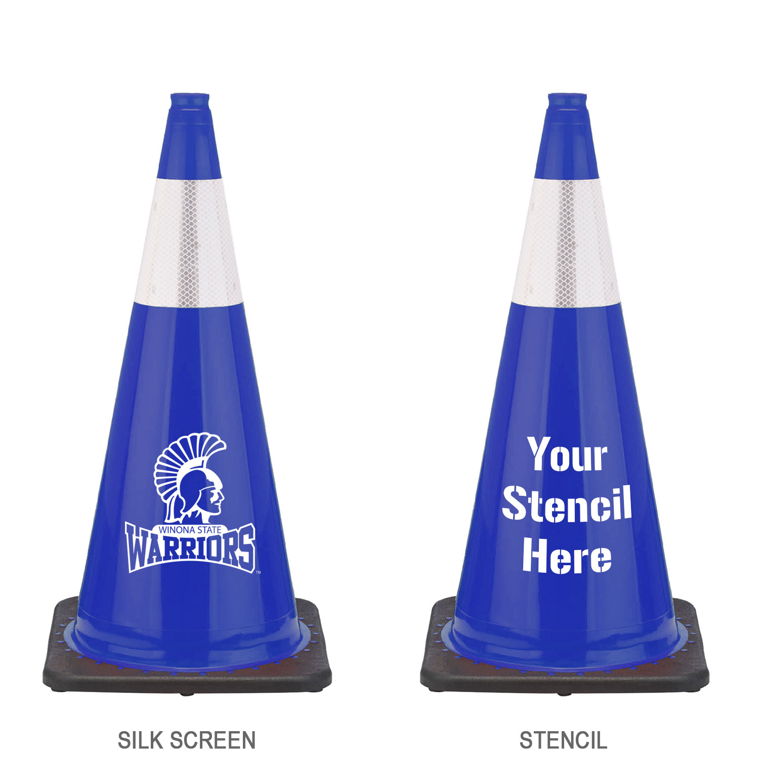 28" Blue Traffic Cone Black Base, 7lbs w/6" Reflective Collar Traffic