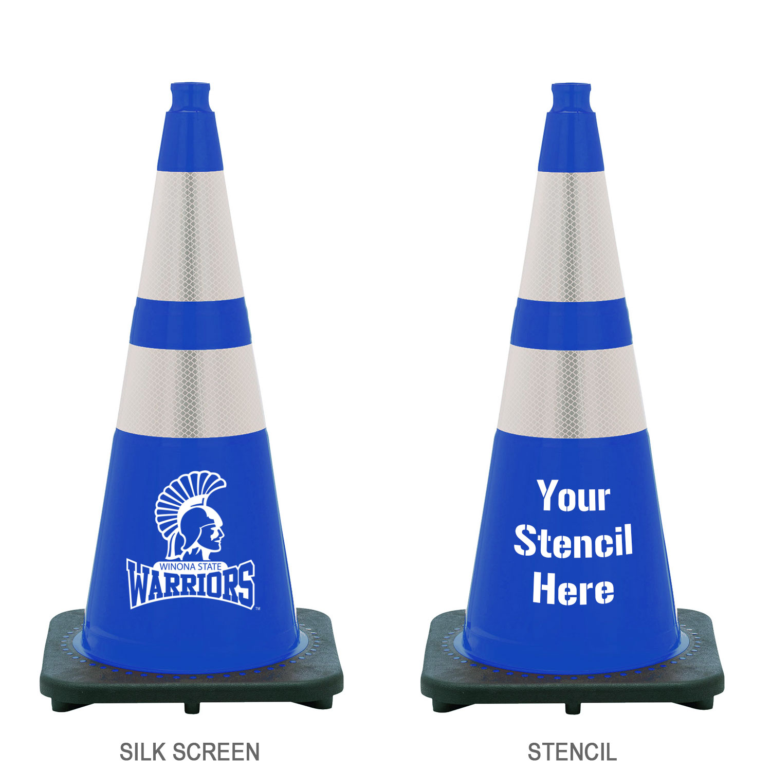 28" Blue Traffic Cone Black Base, 7lbs w/ 6" & 4" 3M Reflective Collar