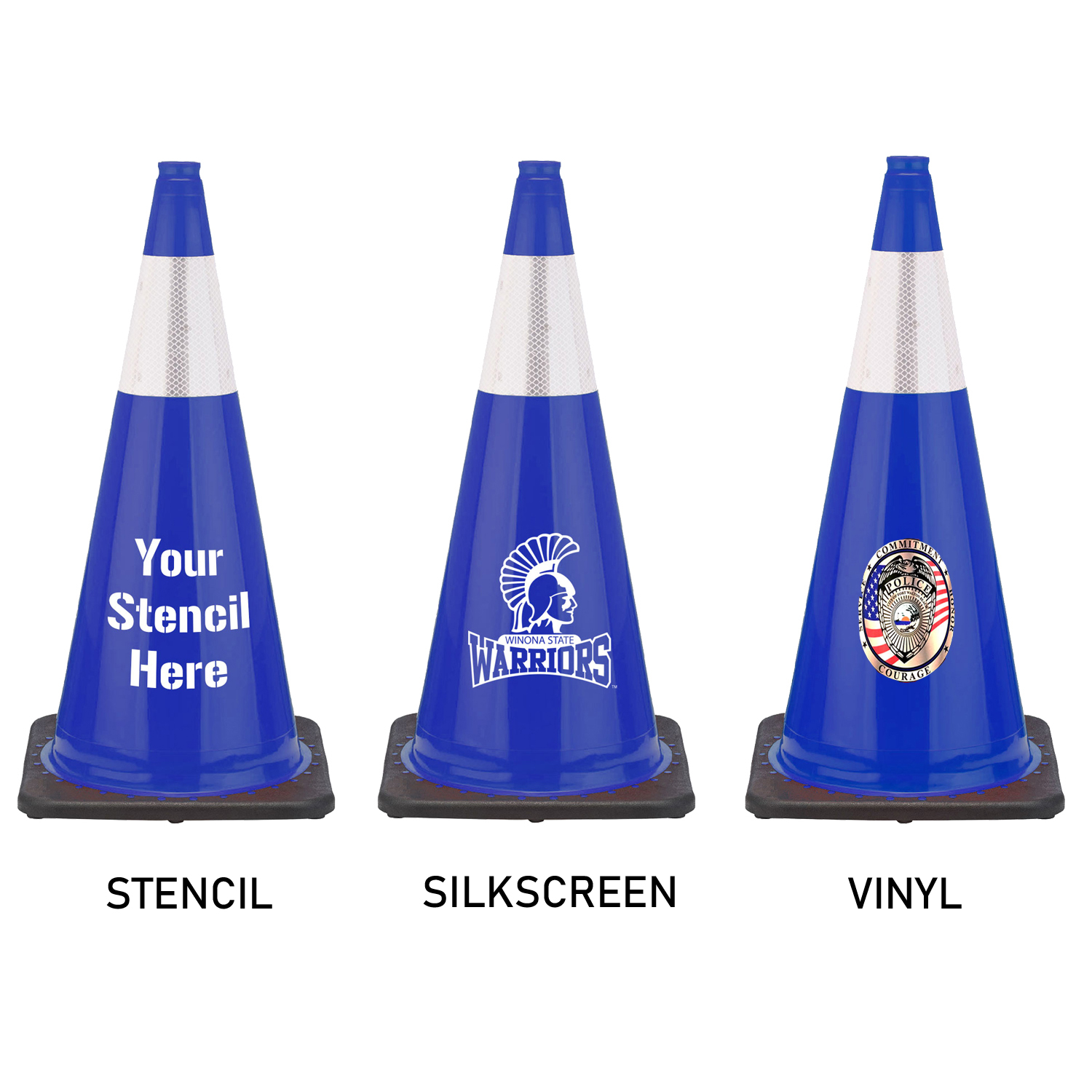 28" Blue Traffic Cone Black Base, 7lbs w/6" Reflective Collar Traffic