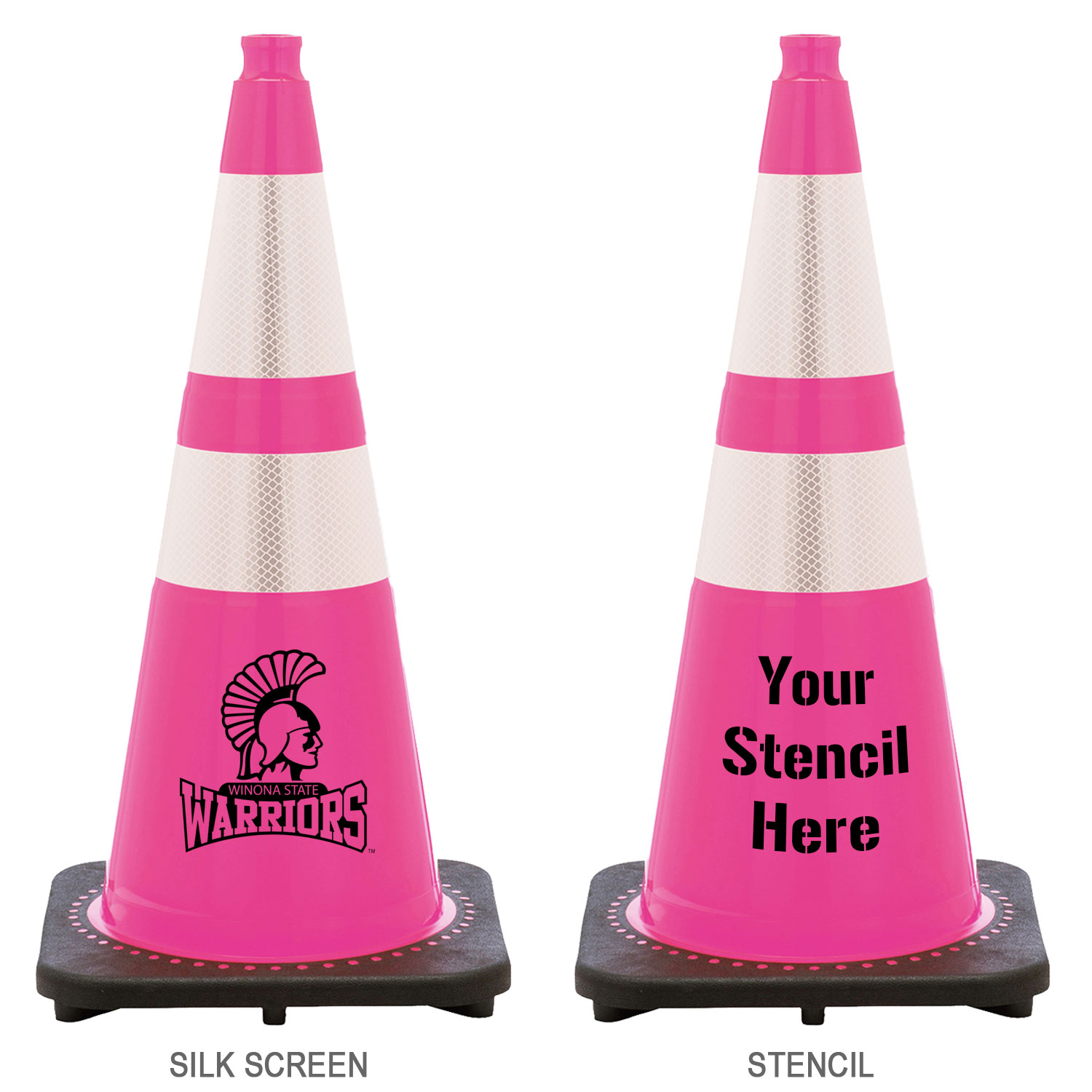 28" Pink Traffic Cone Black Base, 7lbs w/ 6" & 4" 3M Reflective Collar