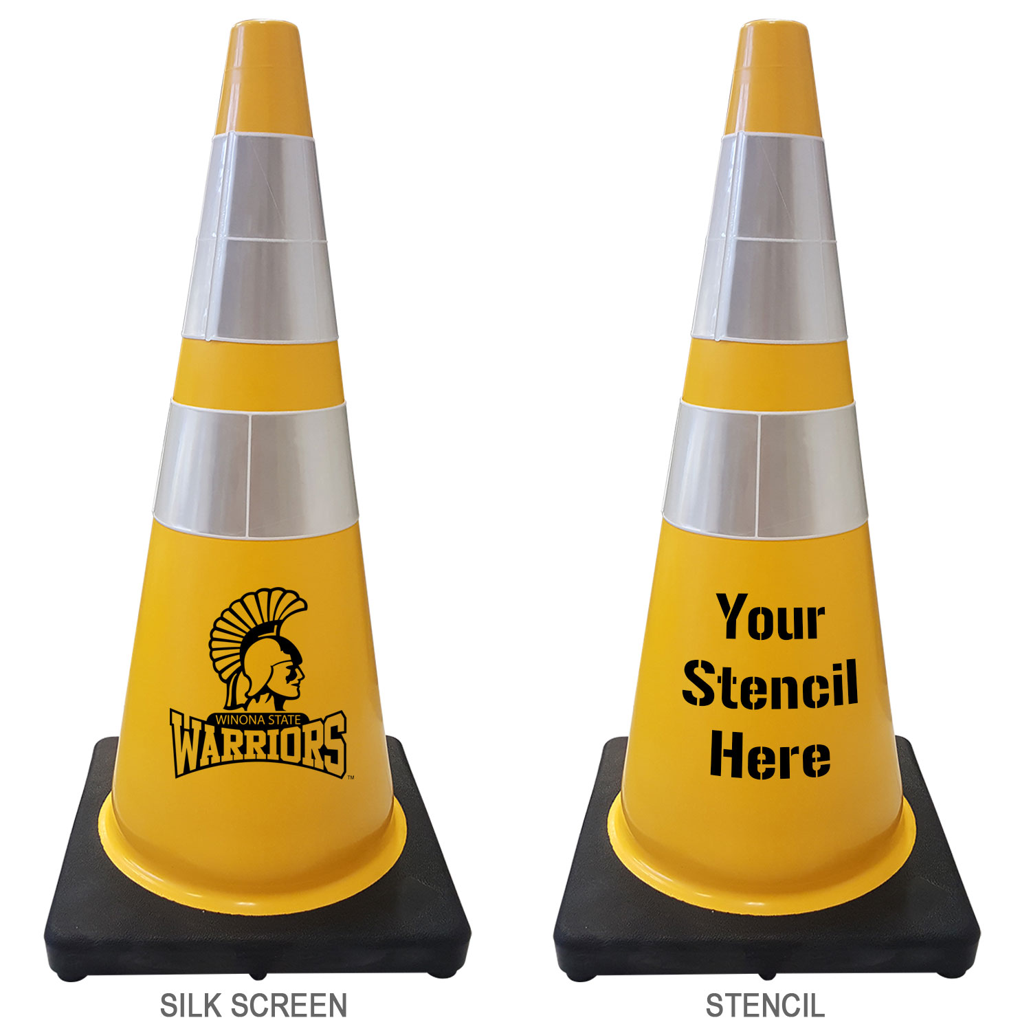 28" Yellow Traffic Cone Black Base, 7lbs w/ 6" & 4" Reflective Collar