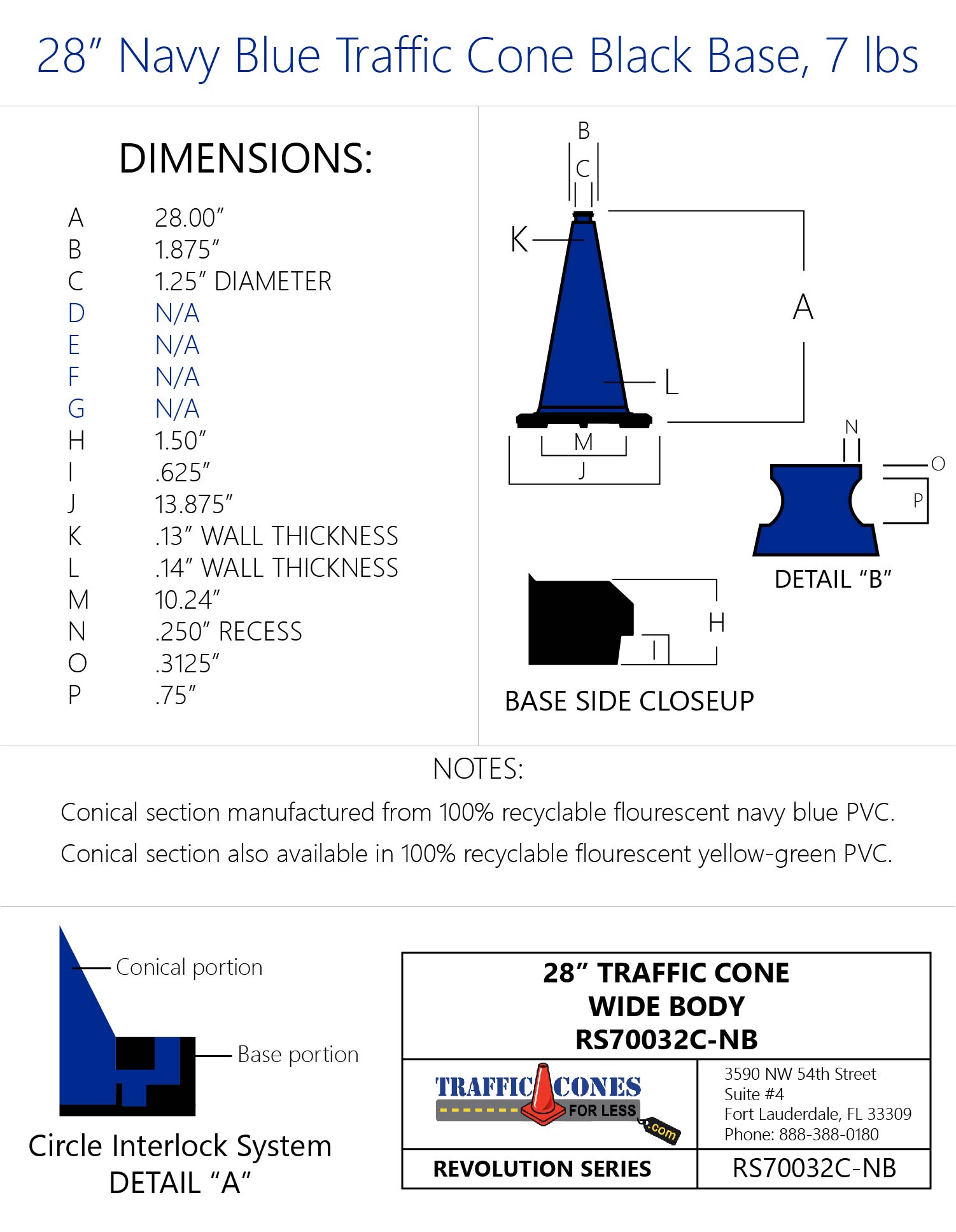28" 7 LB Blue Black Based Traffic Cone Traffic Cones For Less