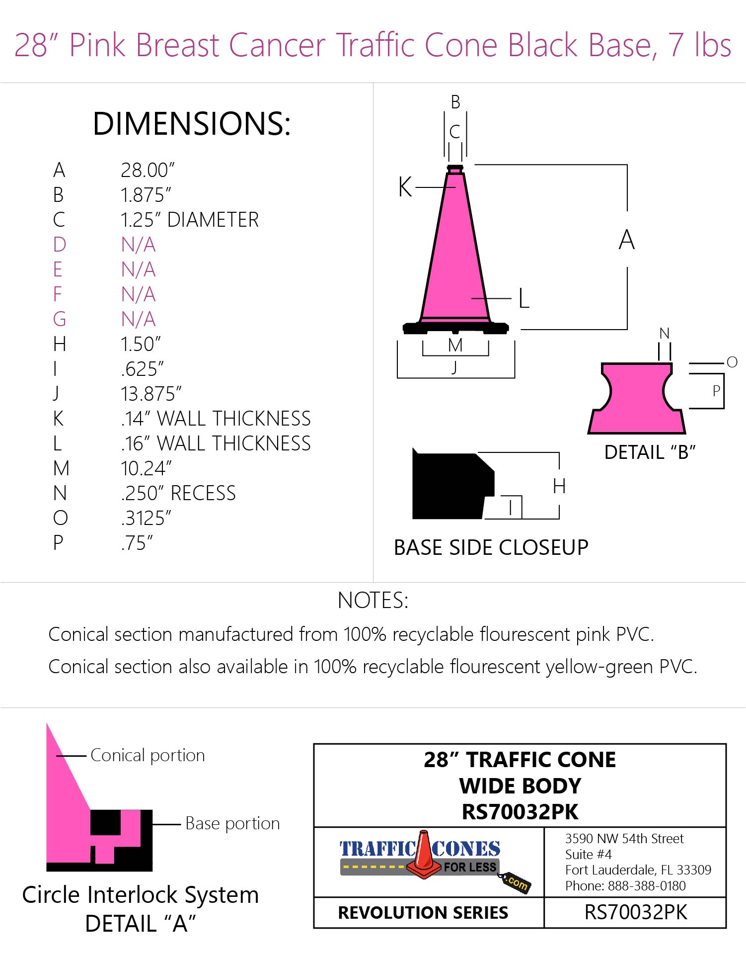 28-pink-traffic-cone-black-base-7lbs-traffic-cones-for-less