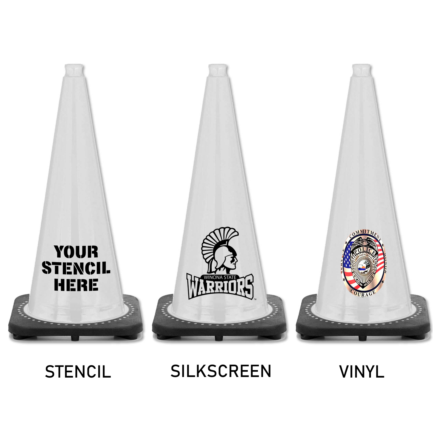 28" White Traffic Cone Black Base, 7lbs Traffic Cones For Less