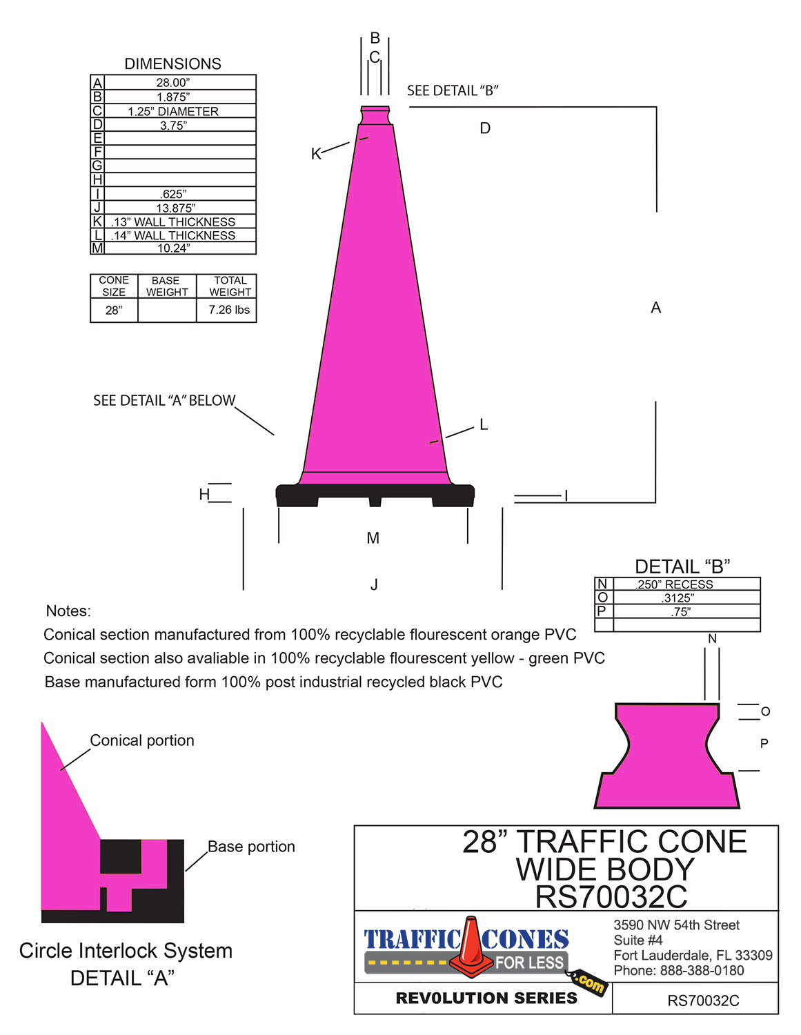 28" Pink Traffic Cone Black Base, 7lbs Traffic Cones For Less