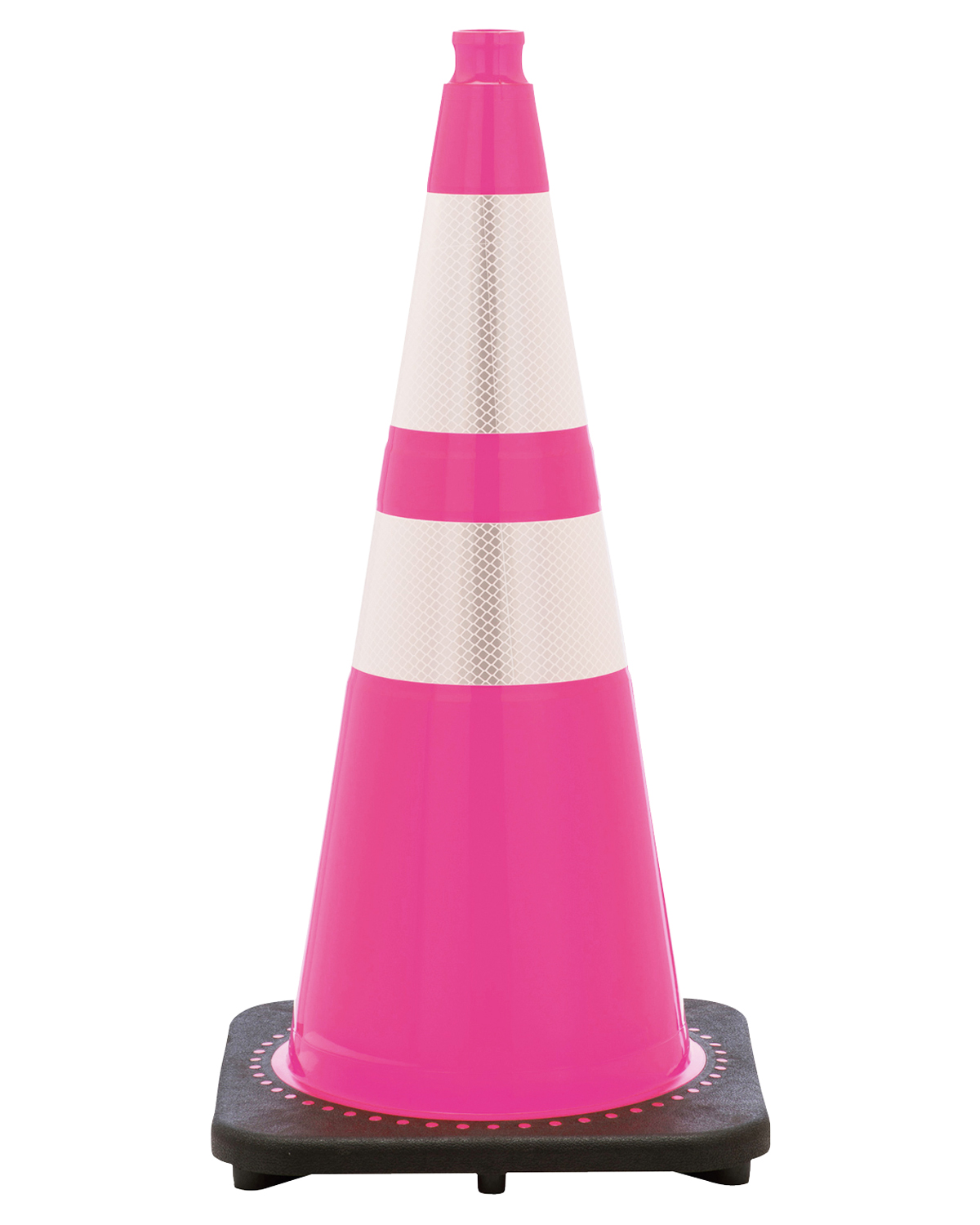 28" Pink Traffic Cone Black Base, 7lbs w/ 6" & 4" 3M Reflective Collar