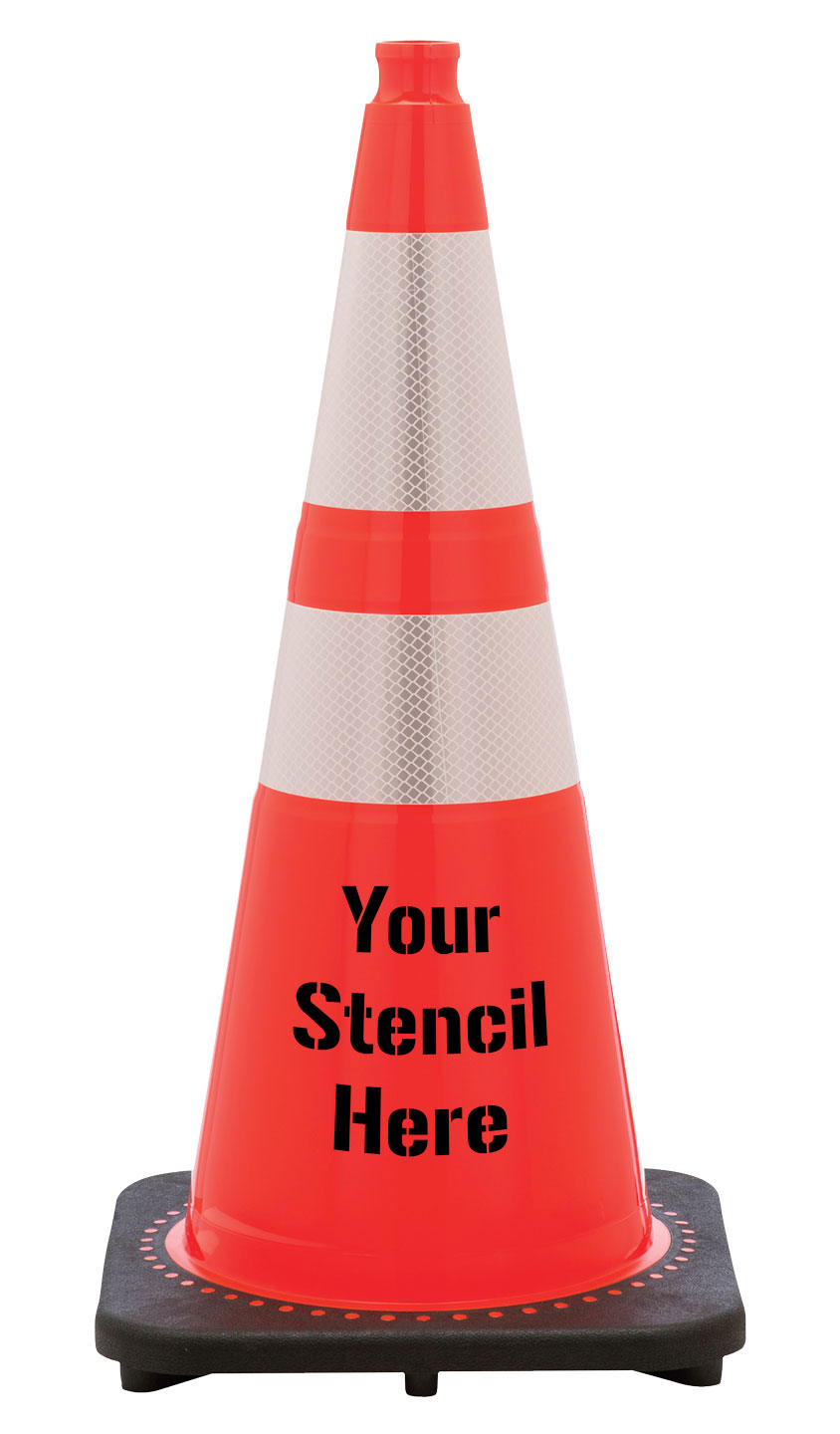 FREE STENCIL 28" 7 lb Wide Body Traffic Cone w/ 6" & 4" 3M Reflective