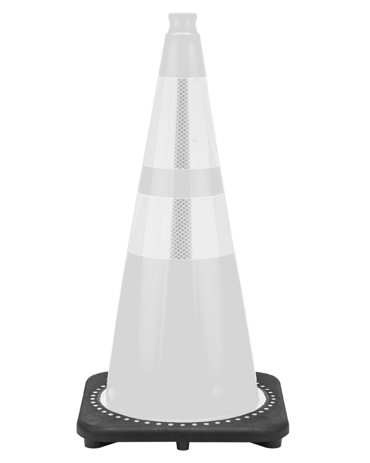 28" White Traffic Cone Black Base, 7lbs w/ 6" & 4" 3M Reflective Collar
