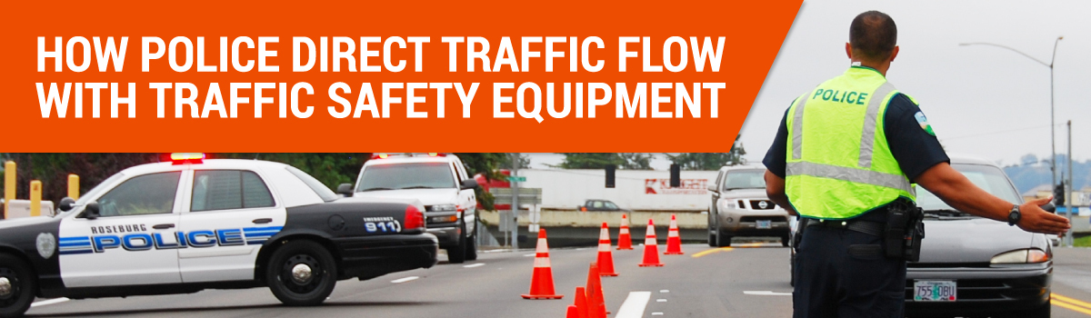 How police direct event traffic flow with traffic safety equipment