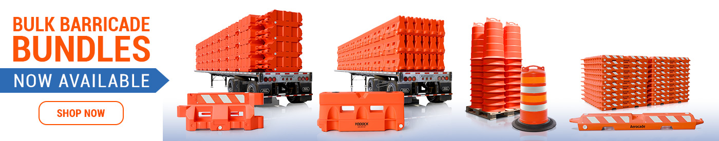 Safety barricades with reflective panels, plastic construction, and customizable branding options