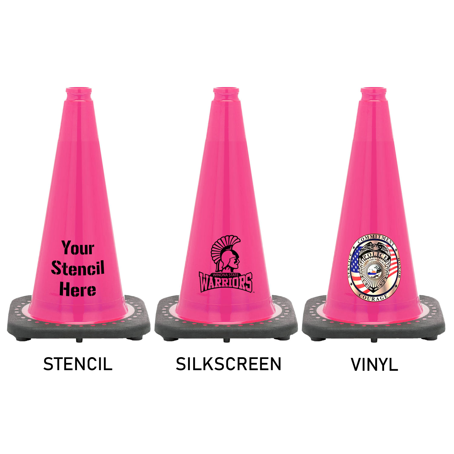 18" Pink Traffic Cone Black Base, 3lbs Traffic Cones For Less