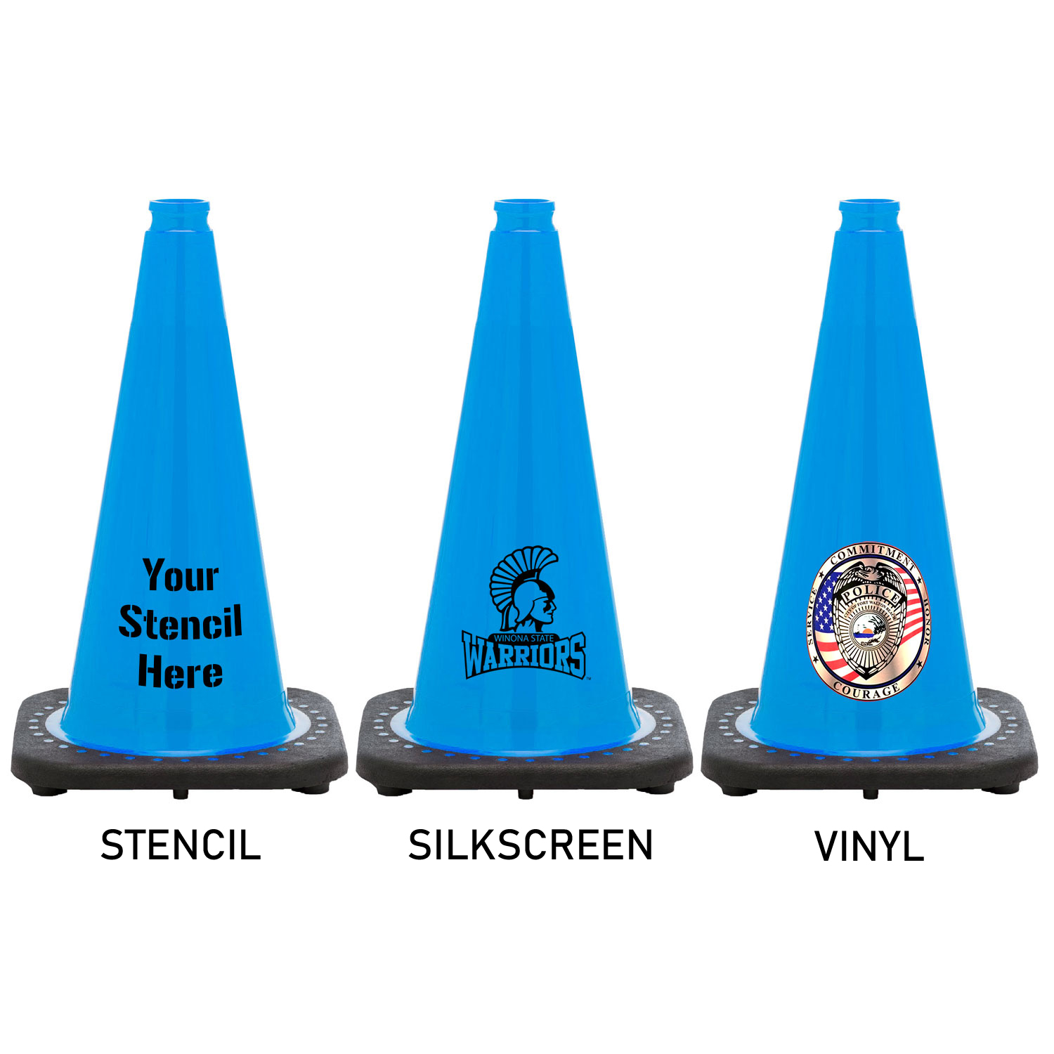 18" Sky Blue Traffic Cone Black Base, 3lbs Traffic Cones For Less