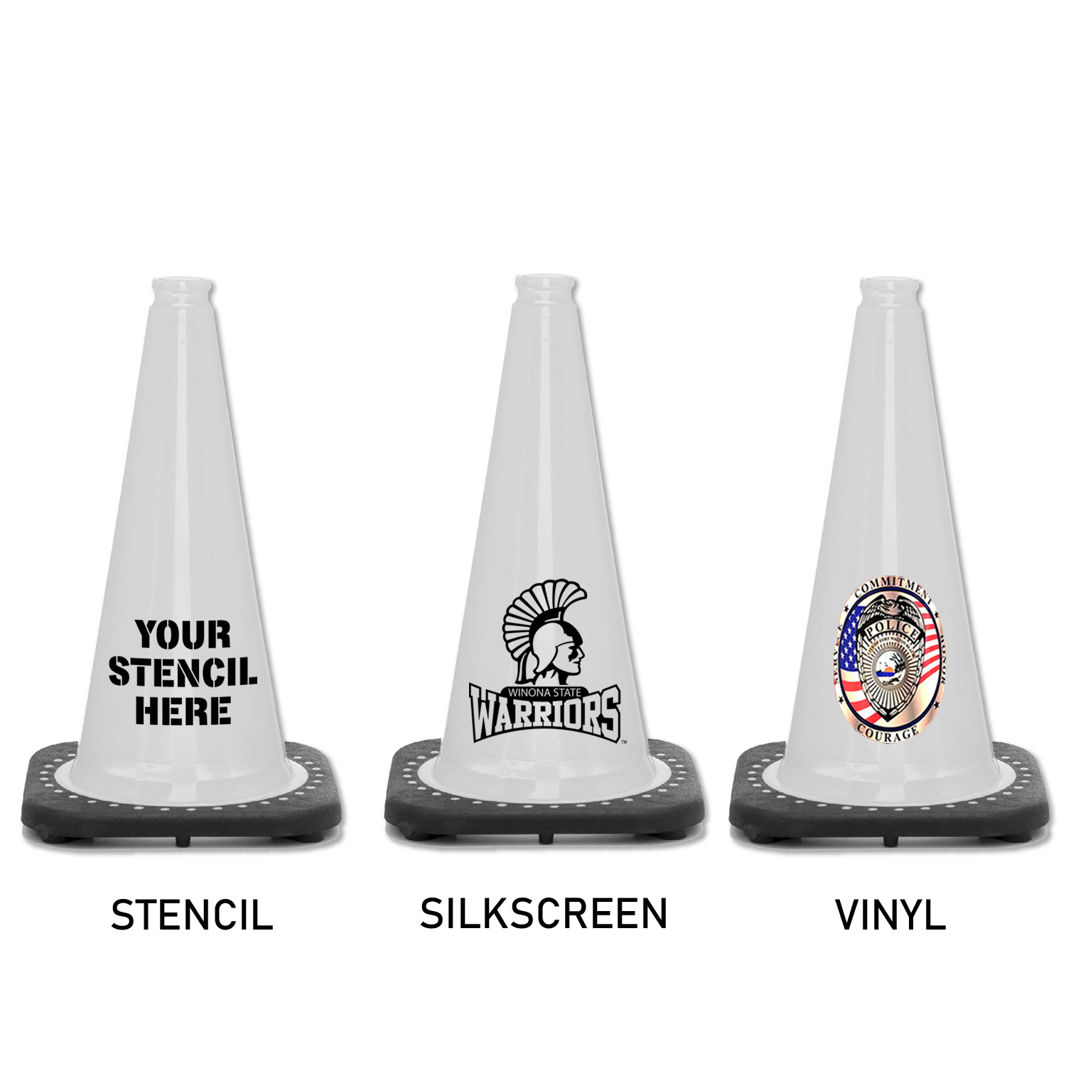 18" White Traffic Cone Black Base, 3lbs Traffic Cones For Less