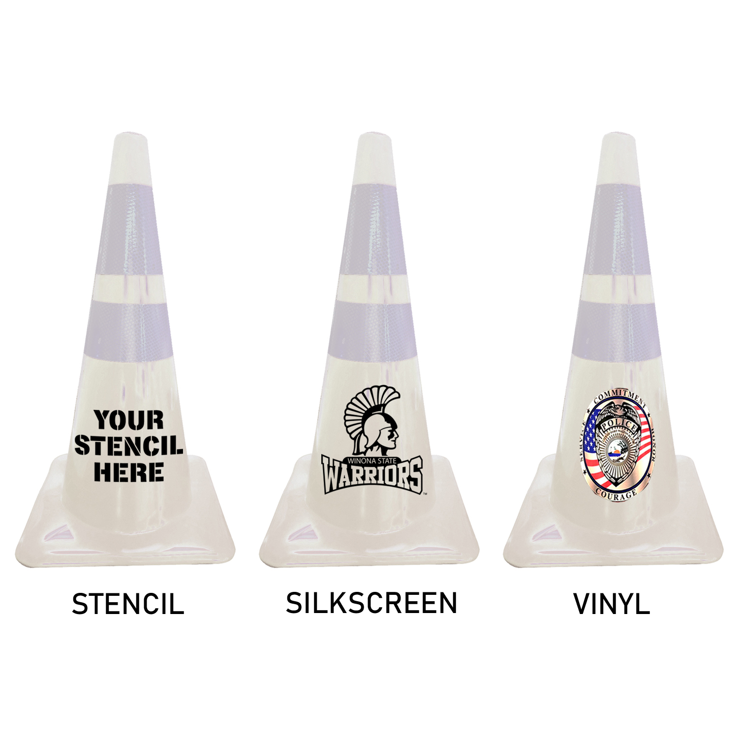 White PVC 28" Traffic Cone 6" and 4" Reflective Collars Traffic Cones