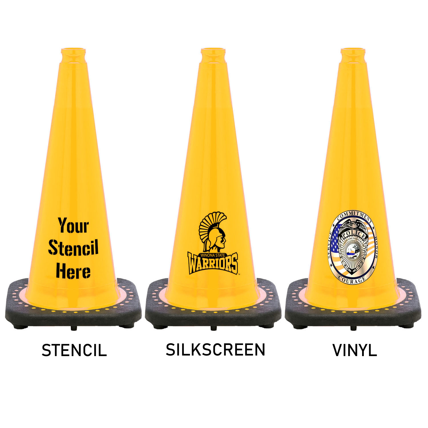 28" Yellow Traffic Cone Black Base, 7lbs Traffic Cones For Less