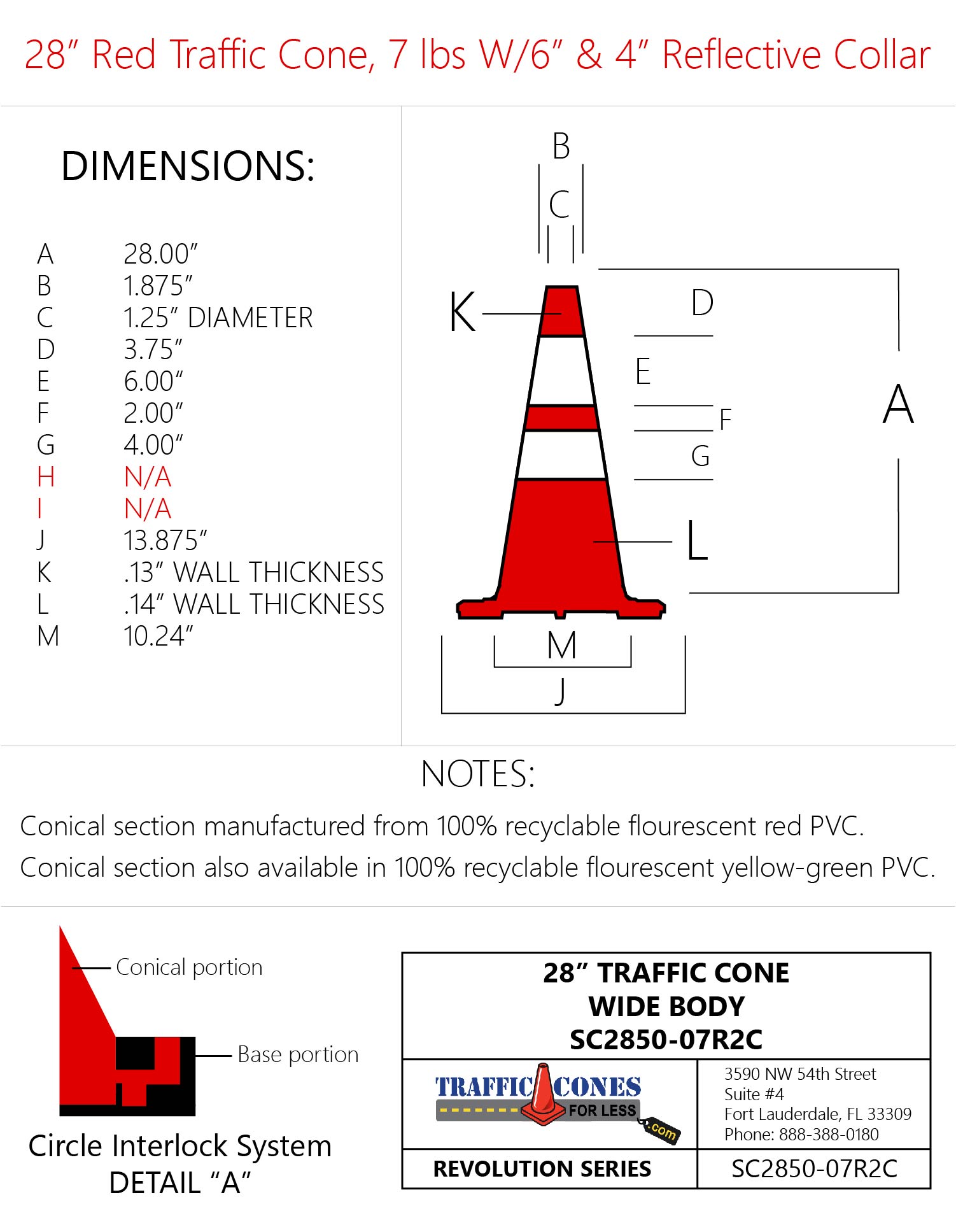 28" 7 LB Red Cone with 4" & 6" Reflective Collars Traffic Cones For Less