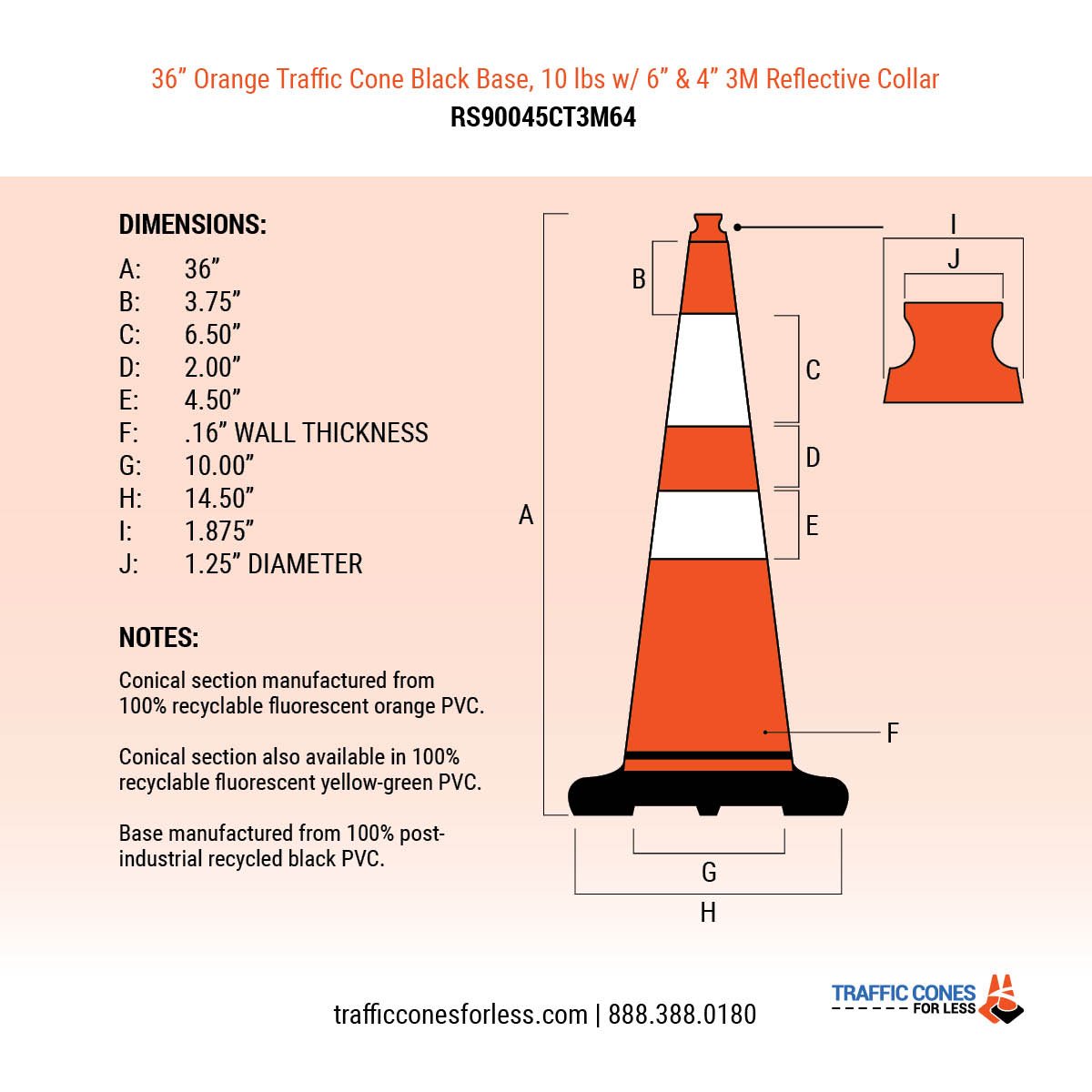 Free Stencil 36" Orange Traffic Cone w/3M Collar