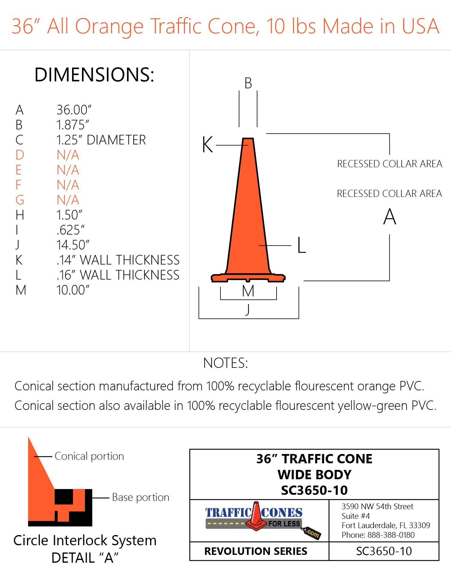 36" All Orange Traffic Cones Made in USA on Sale Traffic Cones For Less