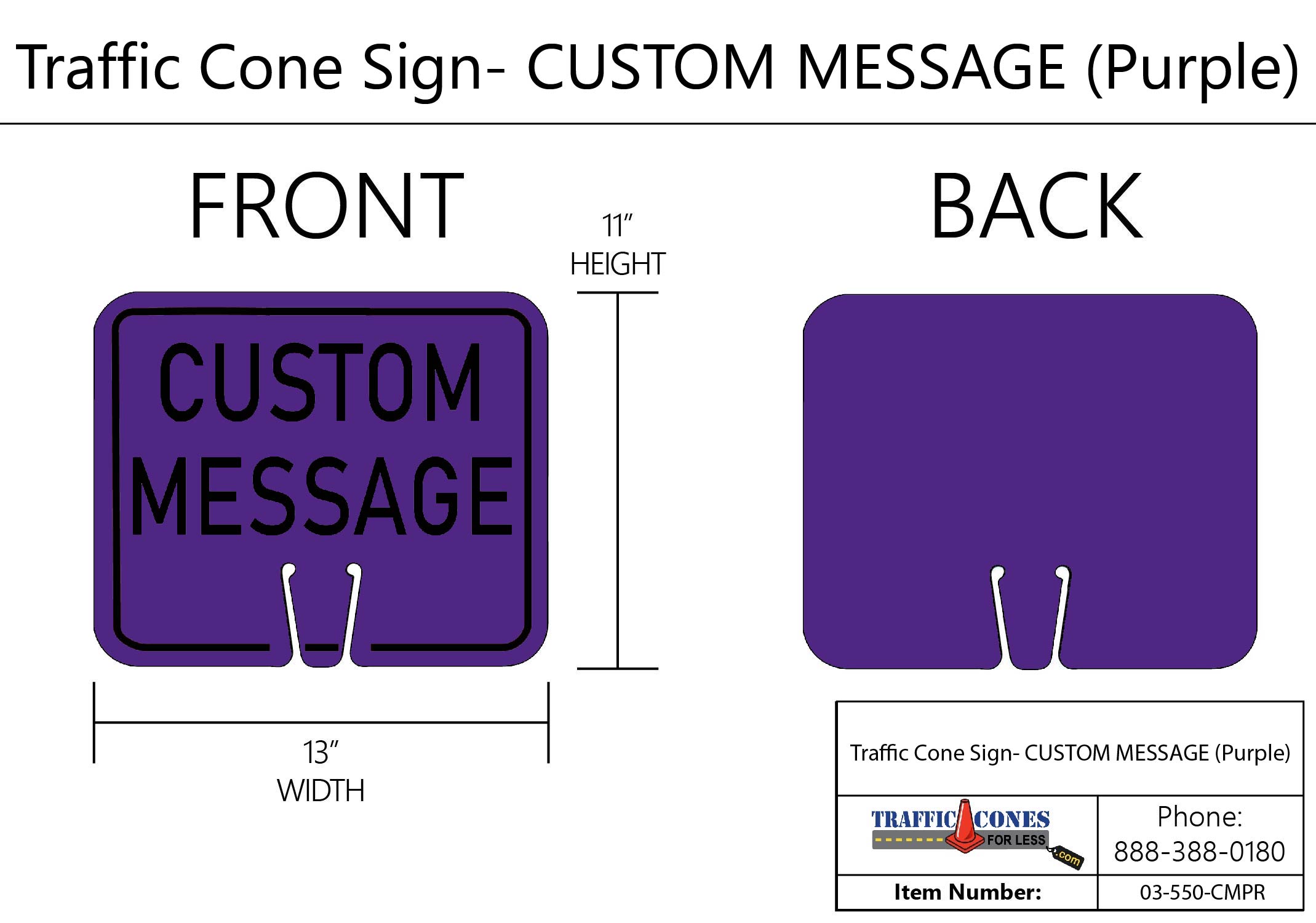 Traffic Cone Sign CUSTOM MESSAGE (Purple) Traffic Cones For Less