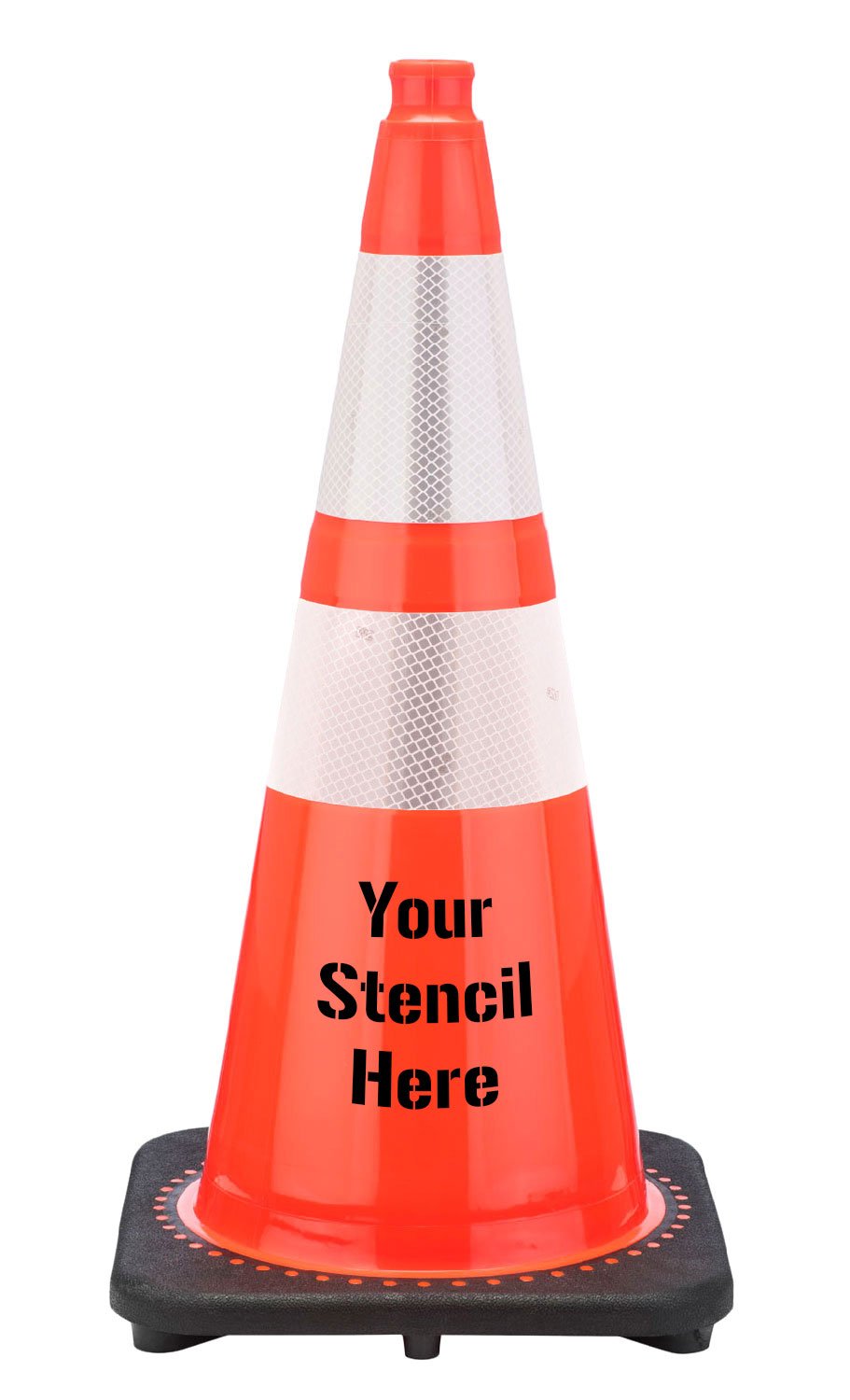 FREE STENCIL 28" 7 lb Wide Body Traffic Cone w/ 6" & 4" 3M Reflective