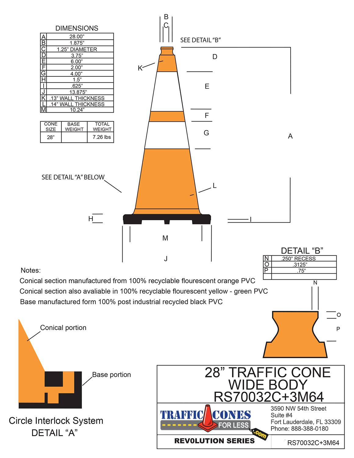 FREE STENCIL 28" Orange Traffic Cone Black Base, 7lbs w/ 6" & 4" 3M