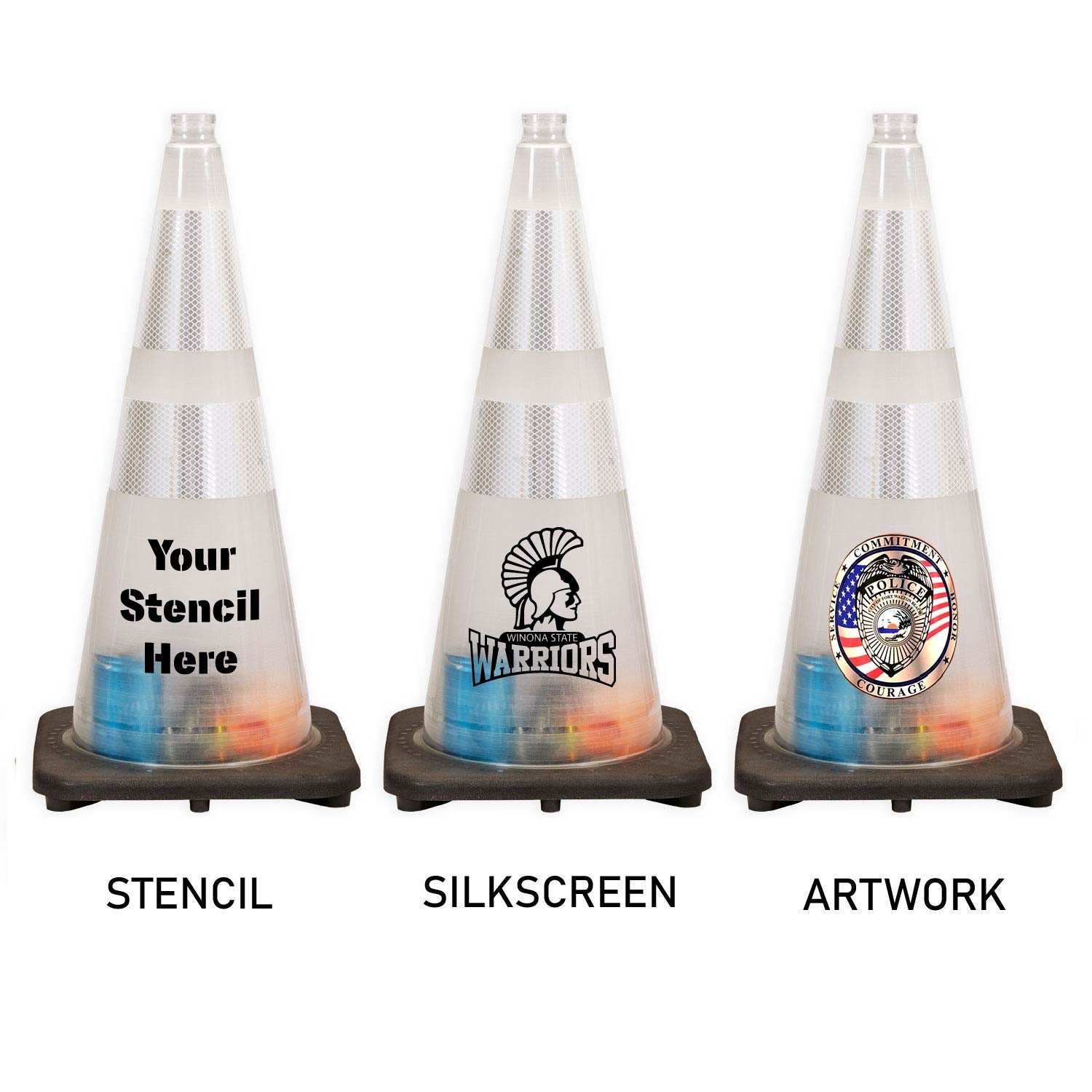 High Risk 28" Clear Traffic Cone Black Base, 7 lbs Traffic Cones For Less