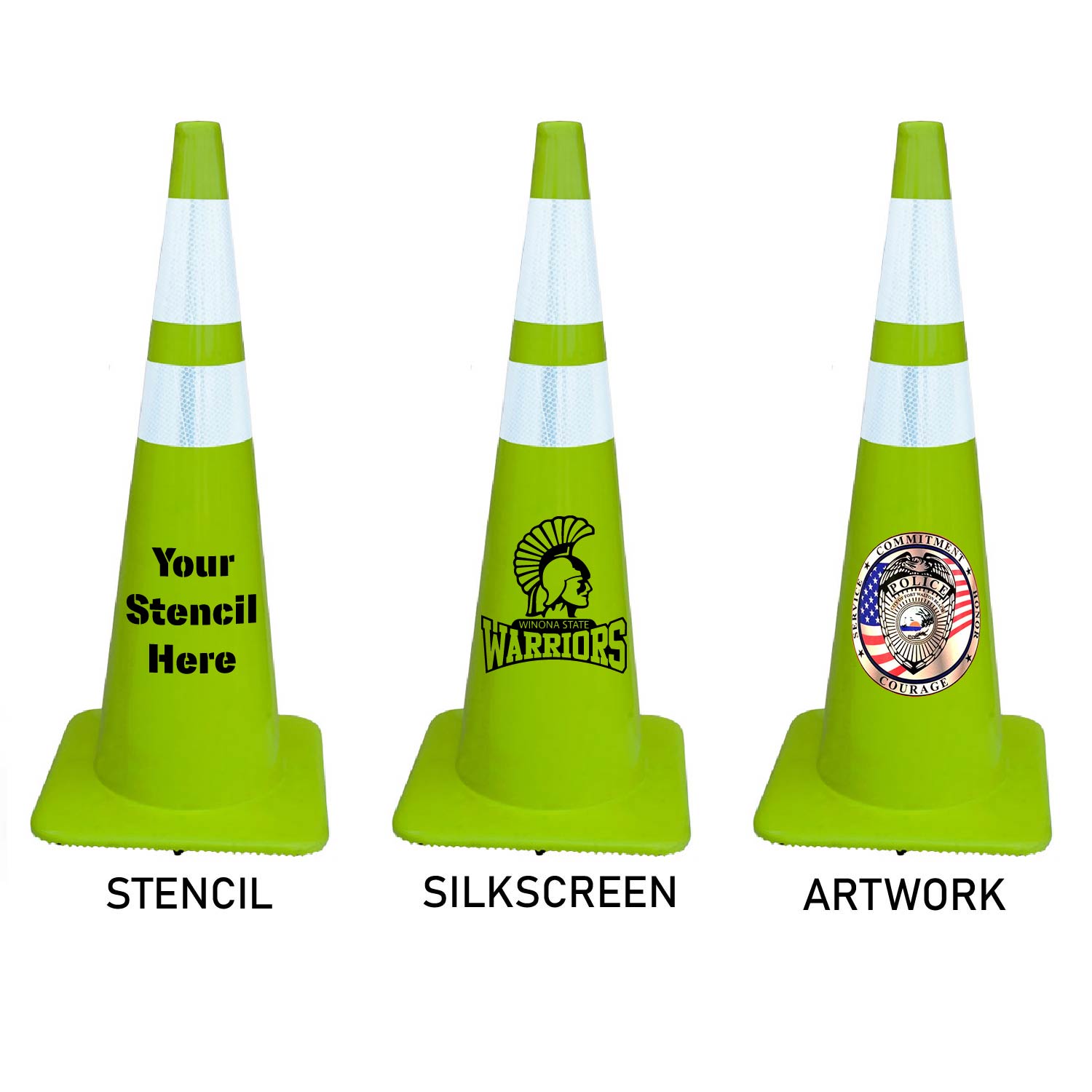 36" All LimeGreen 10 lbs Traffic Cones w/4" and 6" Collars Made in USA