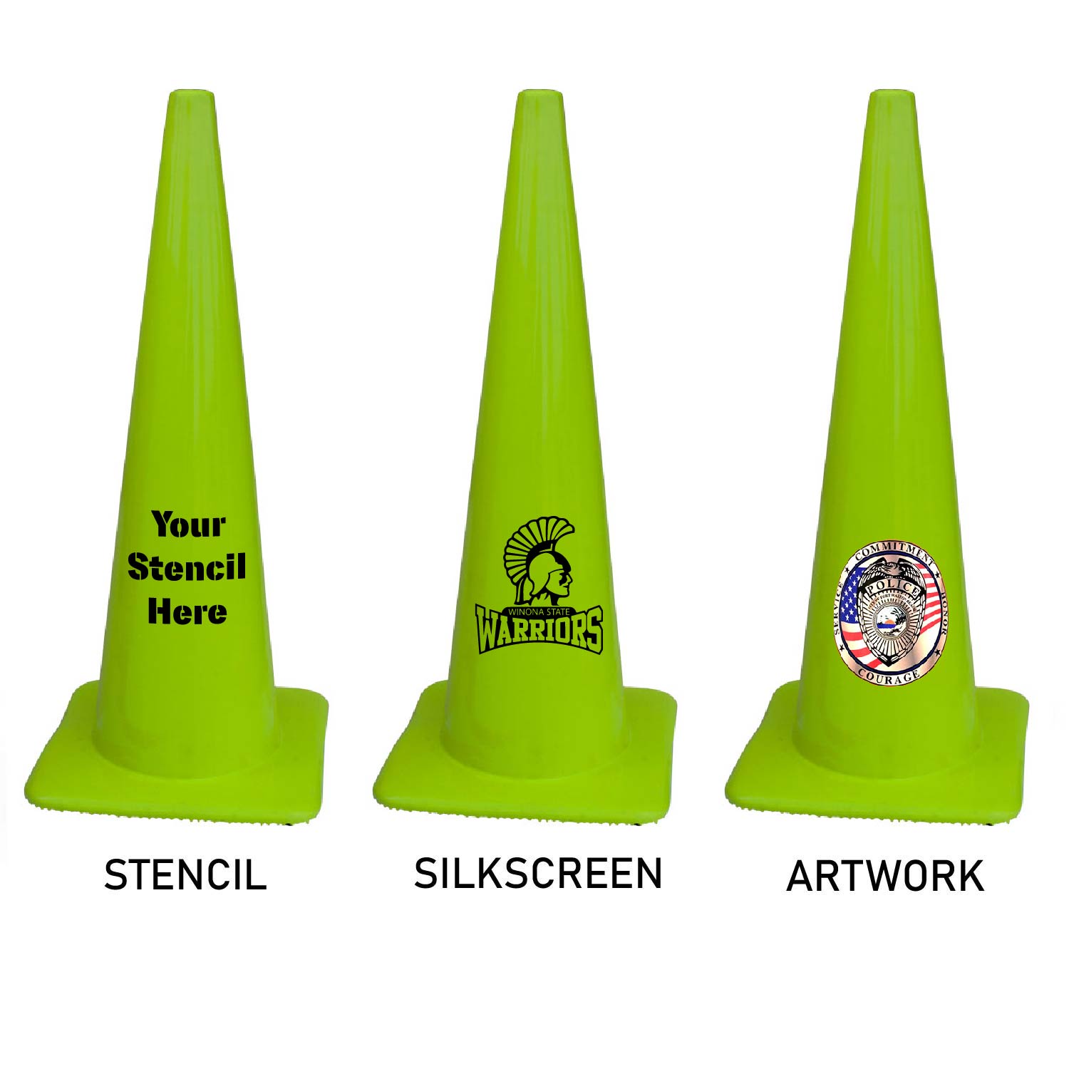 Lakeside 36" All LimeGreen Traffic Cones Made in USA Traffic Cones