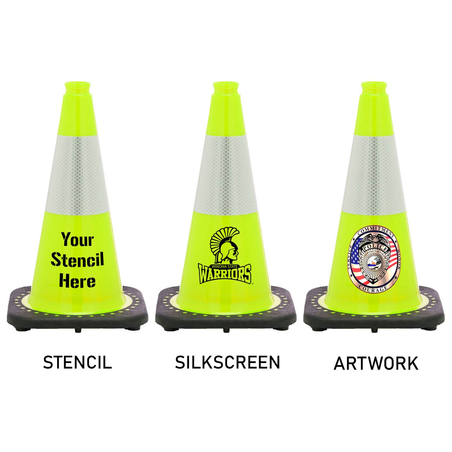 18" Lime Green Traffic Cones with Reflective Collar 6"
