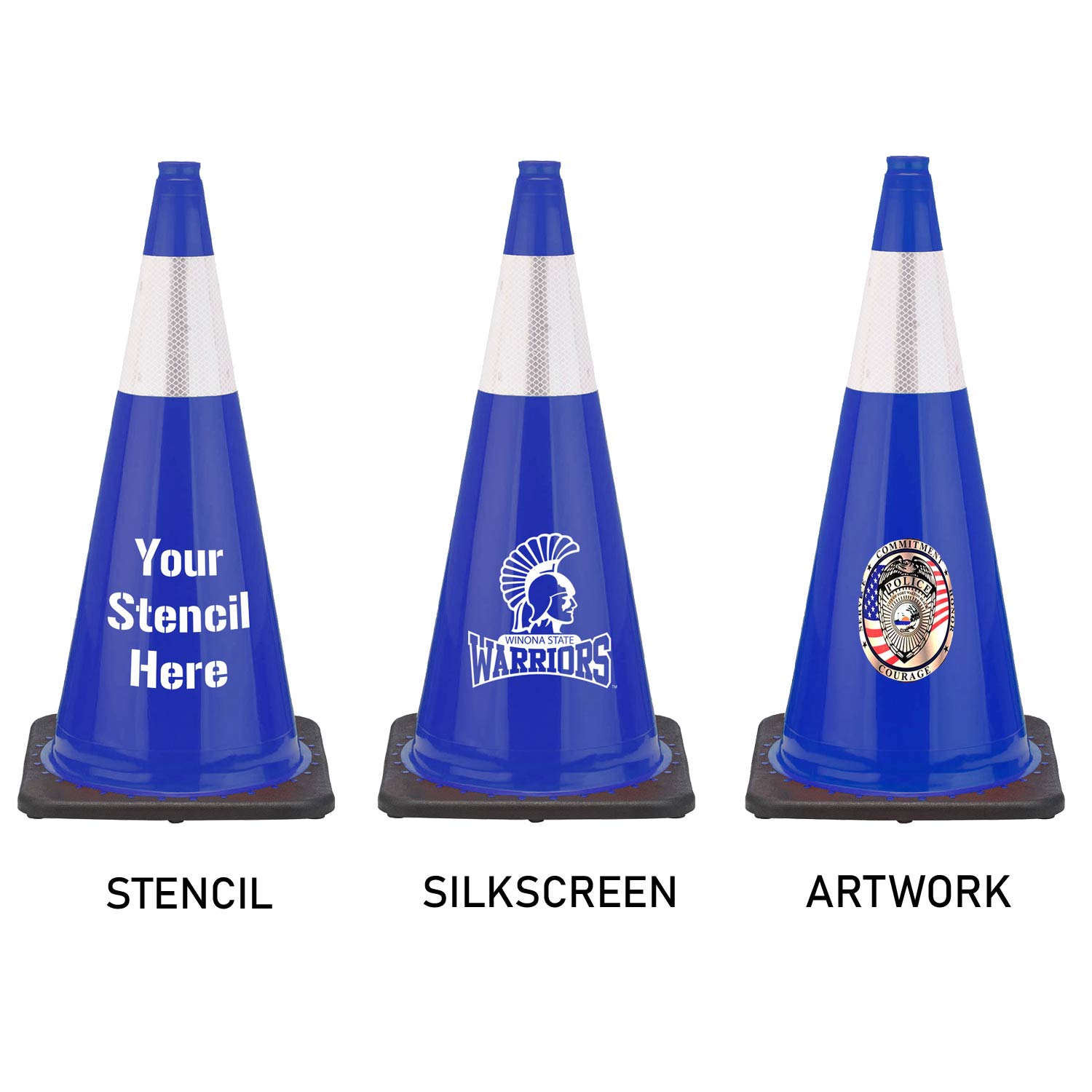 28" Blue Traffic Cone Black w/7lbs Base & 6" Reflective Collar