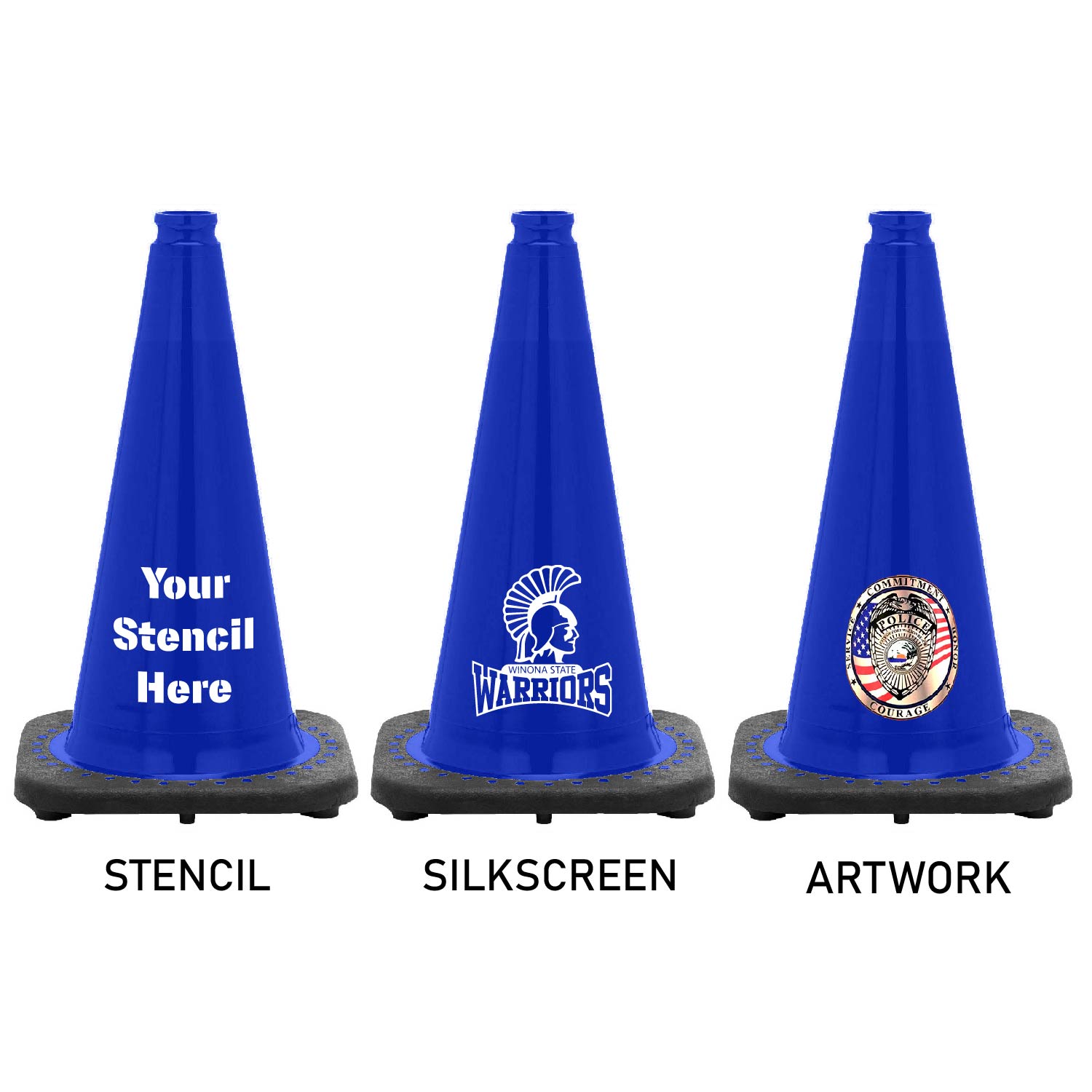 18" Navy Blue Traffic Cone Black Base, 3 lbs Traffic Cones For Less