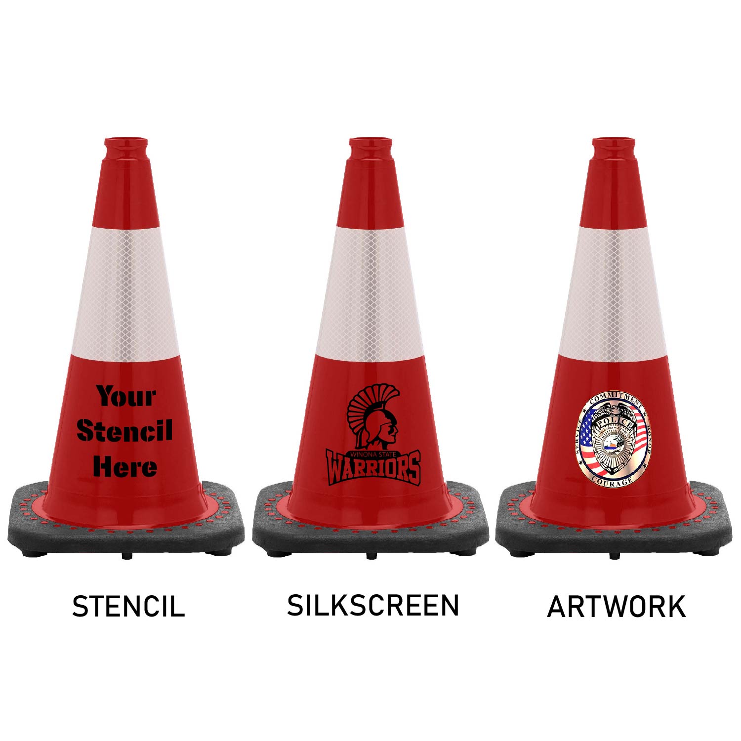 18" Red Traffic Cone Black Base with Reflective Collar