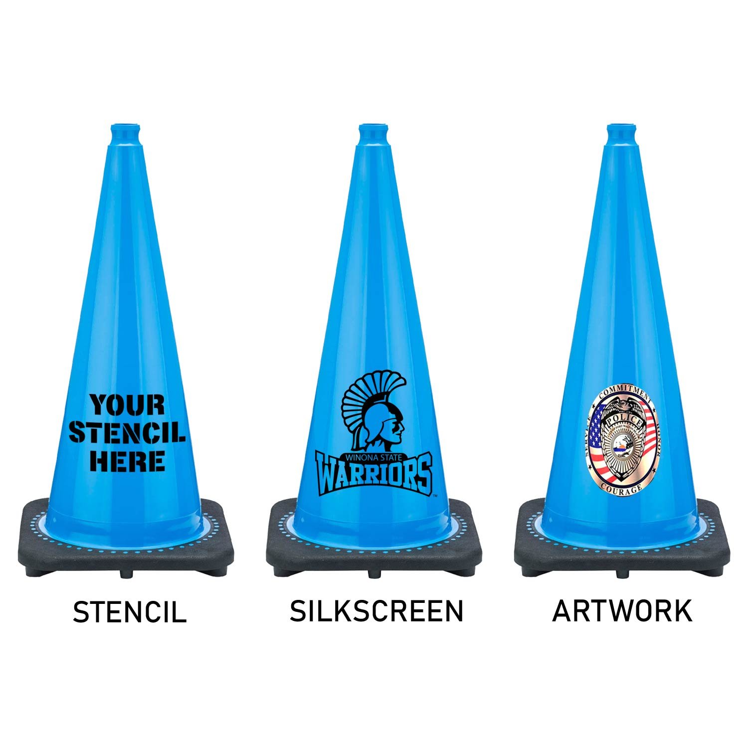 28" Sky Blue Traffic Cone & Cone Bar for Horse Barricade