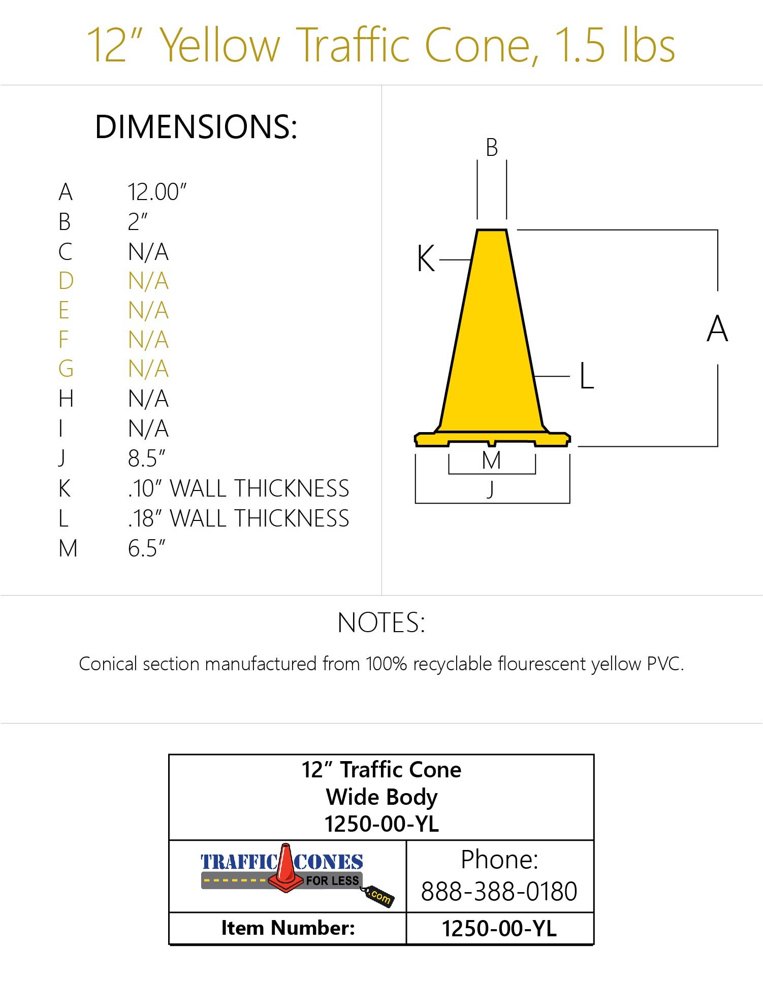 Yellow 12" Traffic Cone Traffic Cones For Less