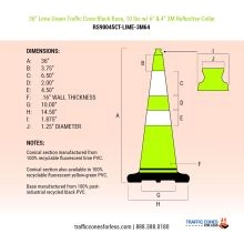 36 inch Lime Green Traffic Cone w/Black Base - 7