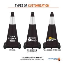 28" Black Traffic Cone Black Base, 7 lbs w/6" Reflective Collar