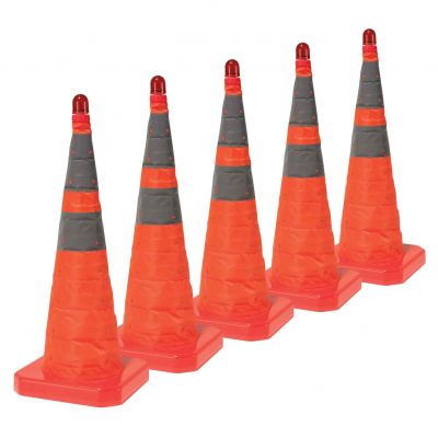 28" Collapsible Pop Up Orange Cone w/Light 6" & 4" Reflective Collar (Pack of 5)