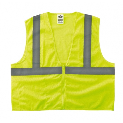 GloWear Class 2 Economy Vest w/Pocket, Zipper Closure, S/M, Lime