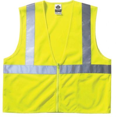 GloWear Hi Vis Class 2 Vest w/Pocket, Zipper Closure, L/XL, Lime