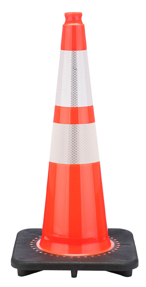28" Slim Orange Traffic Cone, 7 lb Black Base, w/6" & 4" 3M Reflective Collar