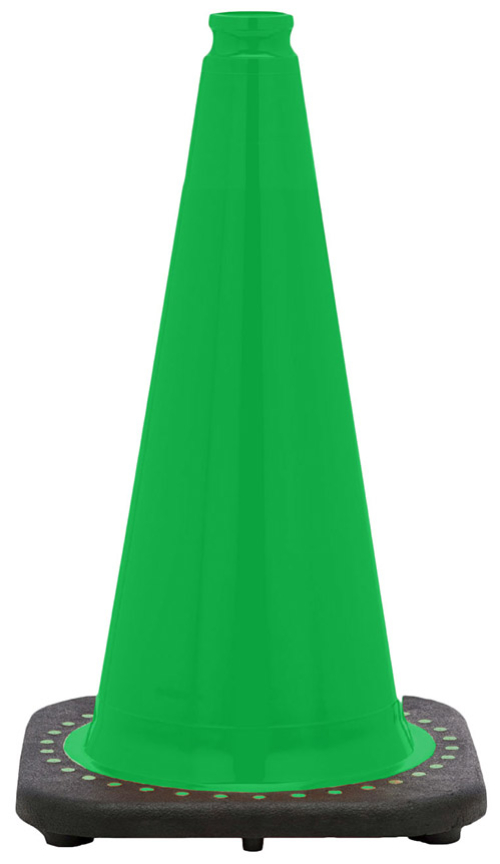 18" Kelly Green Traffic Cone, 3 lb Black Base