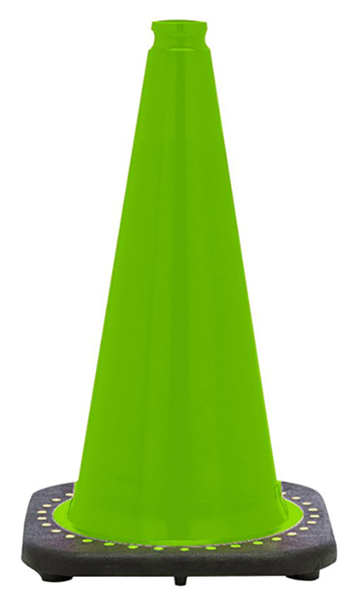 18" Lime Green Traffic Cone, 3 lb Black Base