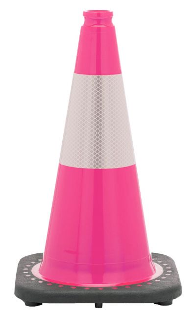18" Pink Traffic Cone, 3 lb Black Base w/6" Reflective Collar