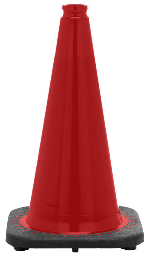 18" Red Traffic Cone, 3 lb Black Base