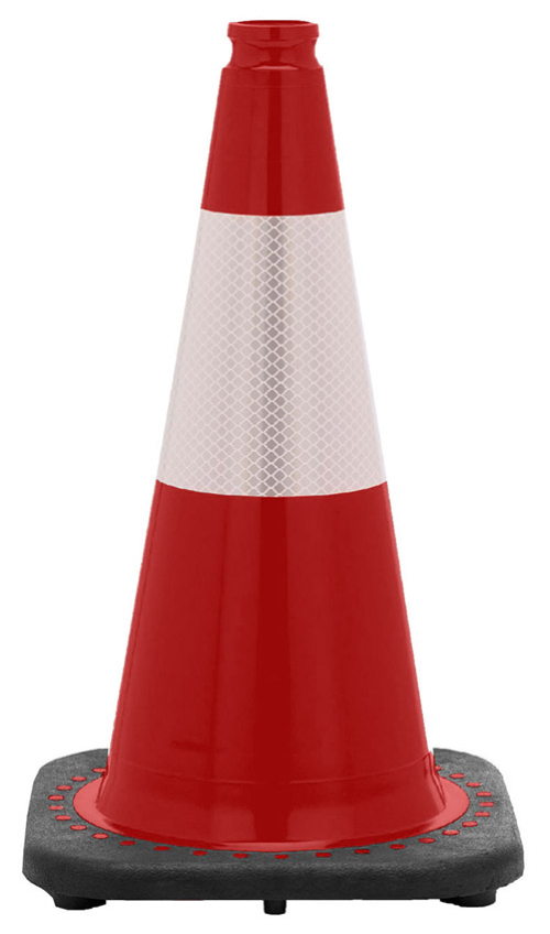 18" Red Traffic Cone, 3 lb  Black Base, w/6" Reflective Collar