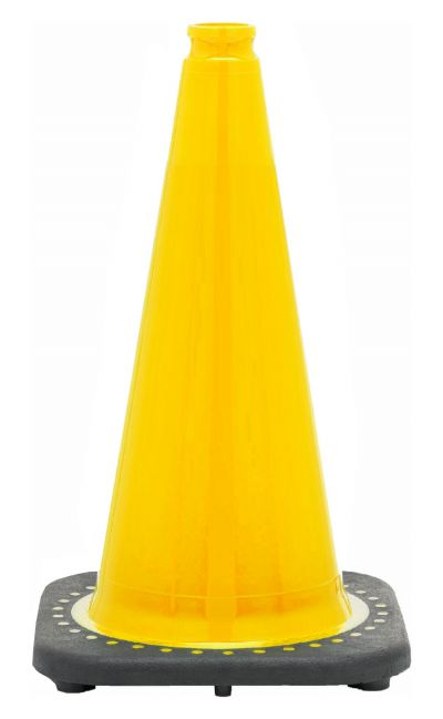 18" Yellow Traffic Cone, 3 lb Black Base