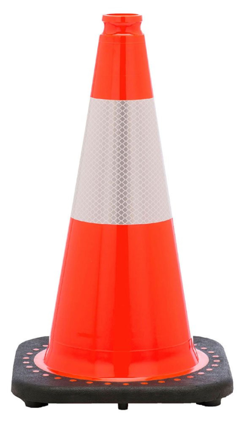 Govt Agency 18" Orange Traffic Cone, 3 lb Black Base, w/6" 3M Reflective Collar 