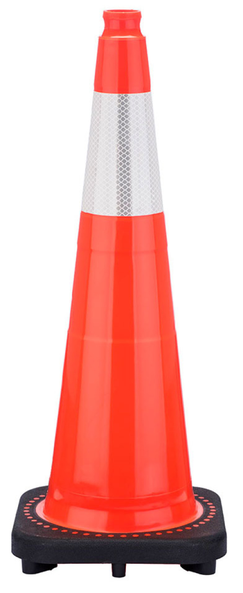 28" Slim Orange Traffic Cone, 5.5 lb Black Base, w/6" Reflective Collar