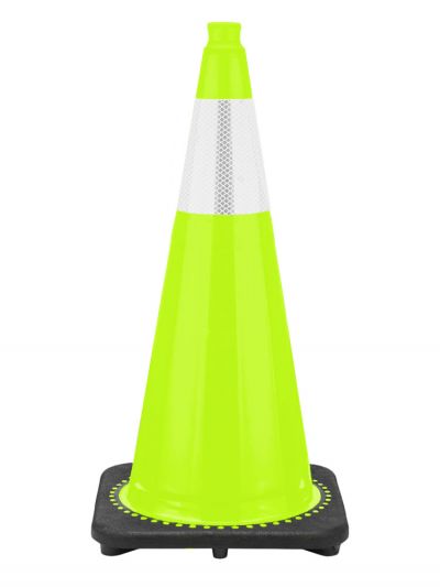 28" Lime Green Traffic Cone Black Base, 7 lbs w/6" Reflective Collar