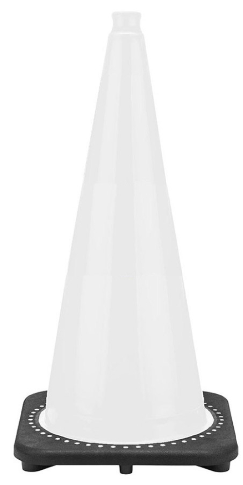 28" White Traffic Cone, 7 lb Black Base